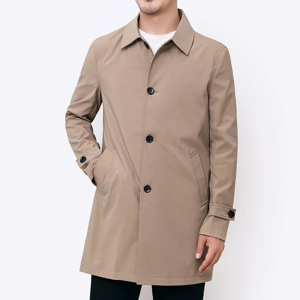 Beige Trenchcoat für Herren mit Gürteltaschen und Klassikkragen
