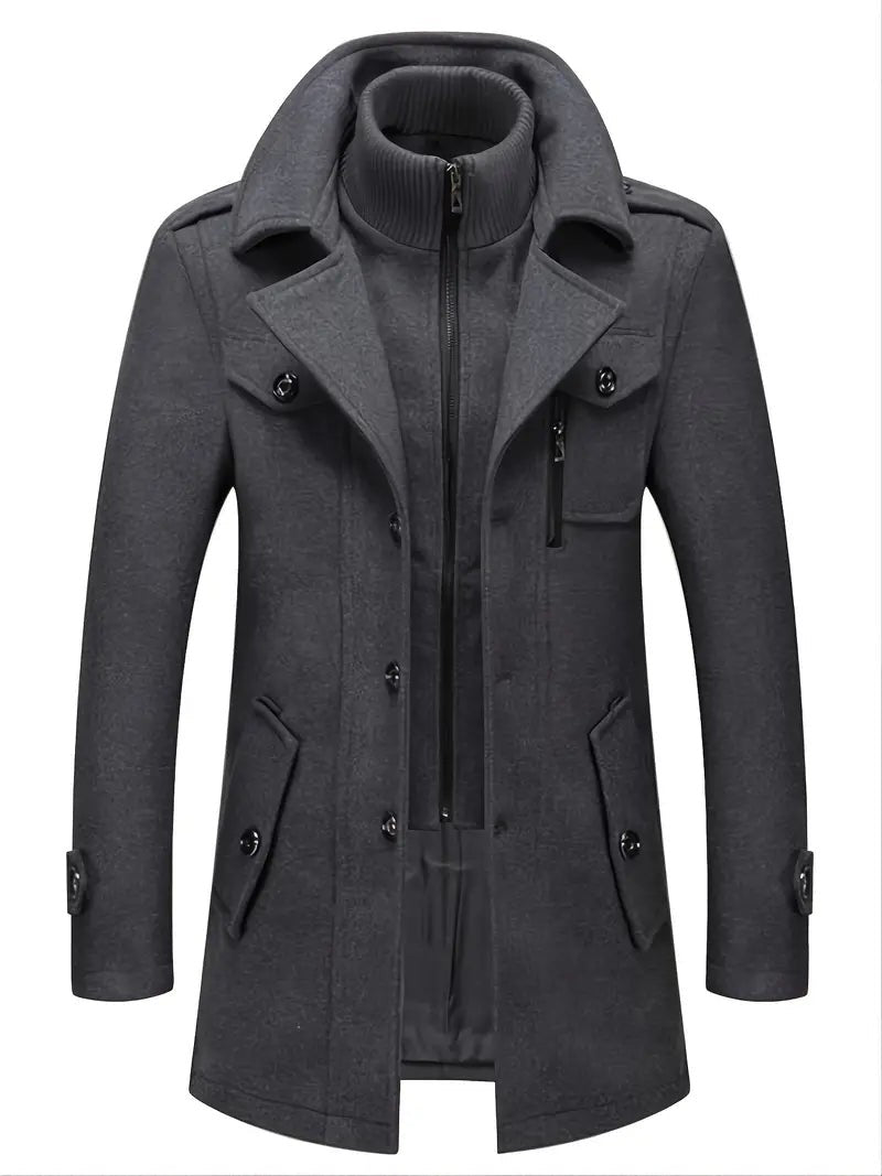 Anthrazitgraue Doppelkragen-Jacke Herren mit Stehkragen und Brusttasche