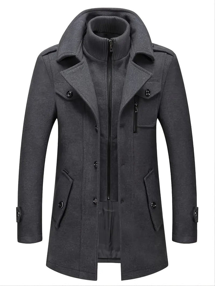 Anthrazitgraue Doppelkragen-Jacke Herren mit Stehkragen und Brusttasche
