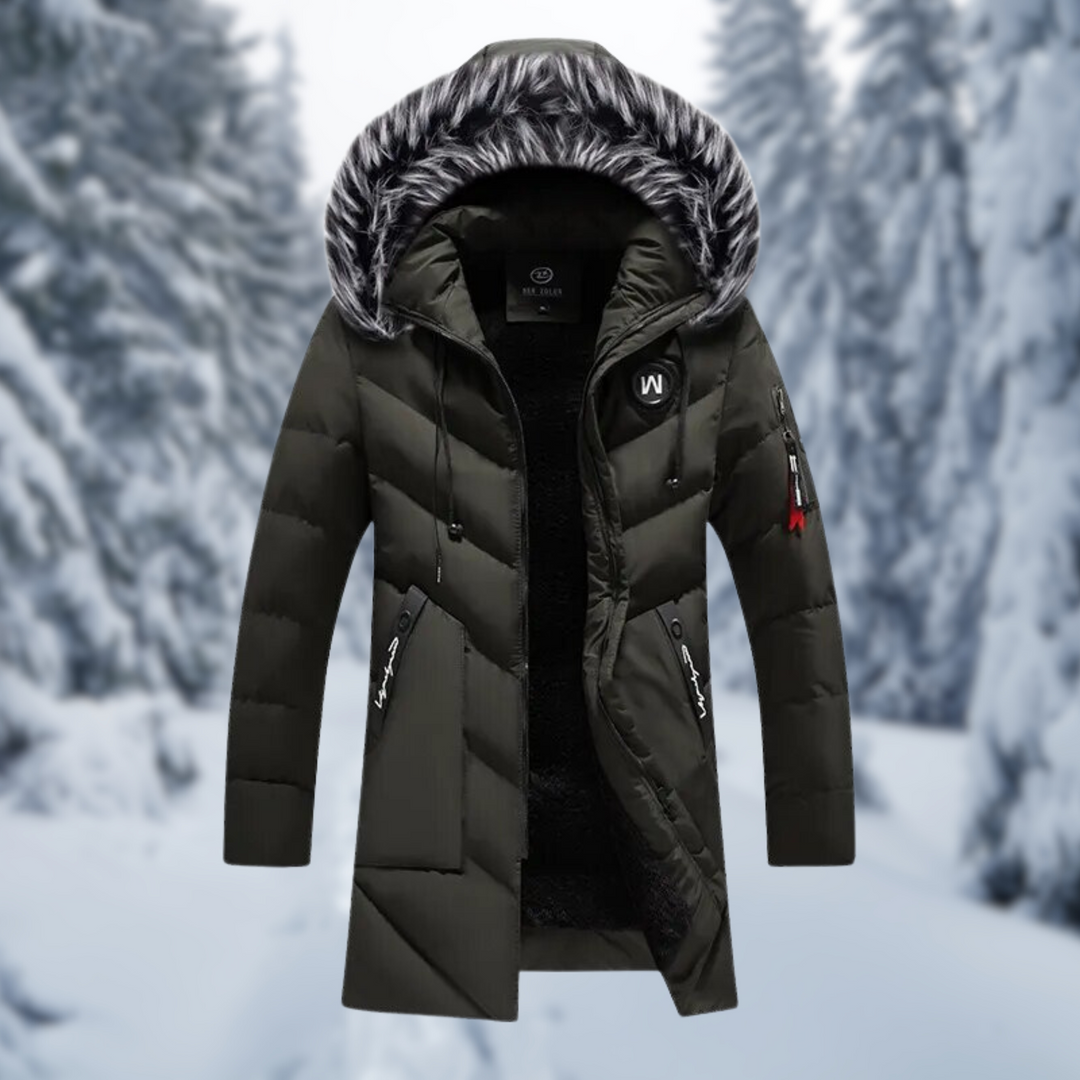 Olivgrüne Vatteret Winterjacke mit Fellkapuze und praktischen Reißverschlusstaschen