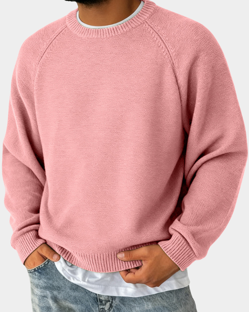 Rosafarbener Strickpullover mit Rundhalsausschnitt und lockerem Schnitt