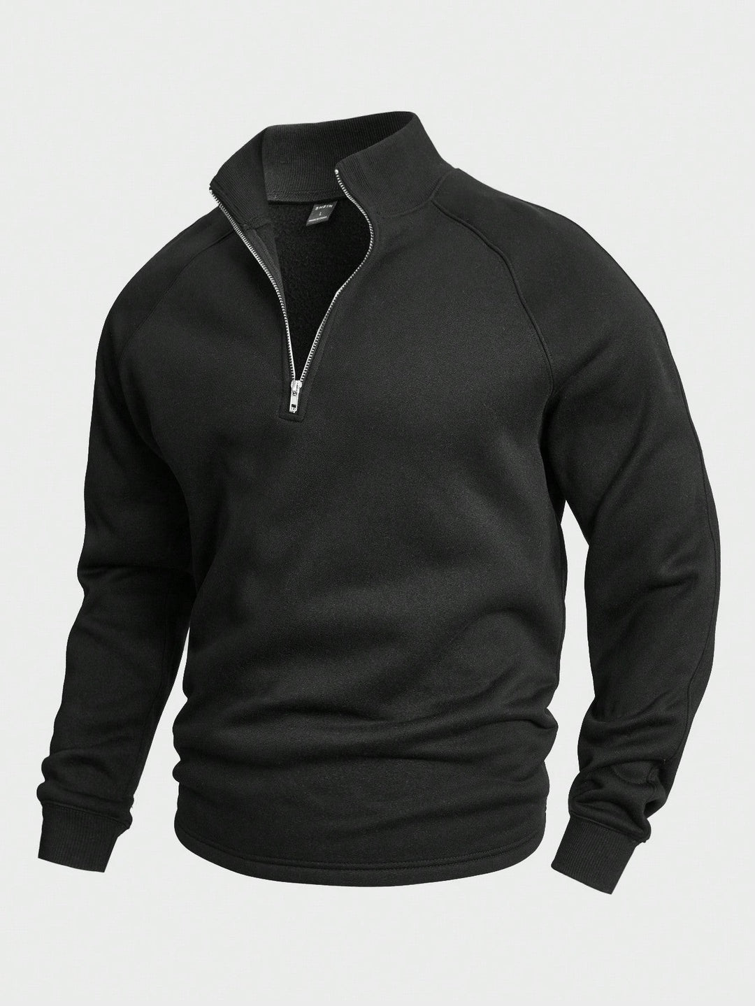 Schwarzer Troyer-Pullover mit halbem Reißverschluss und Stehkragen