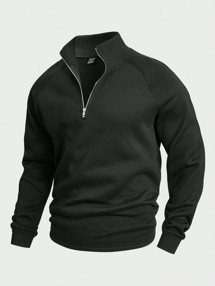 Schwarzer Troyer-Pullover mit halbem Reißverschluss und Stehkragen