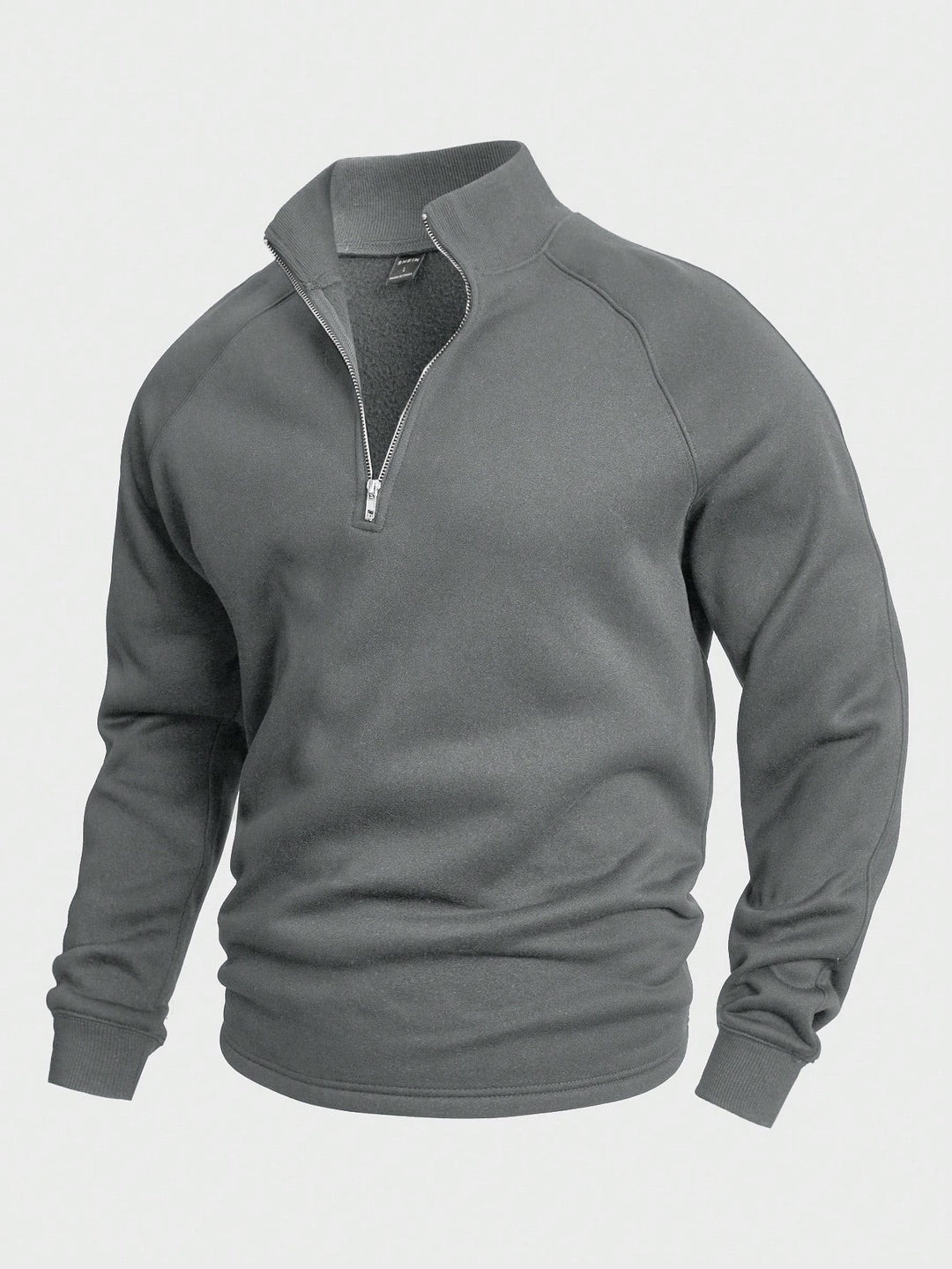 Dunkelgrauer Sweatshirt-Pullover mit Zip-Kragen aus weichem Fleece