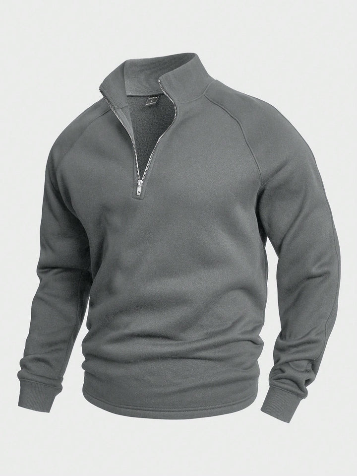 Dunkelgrauer Sweatshirt-Pullover mit Zip-Kragen aus weichem Fleece