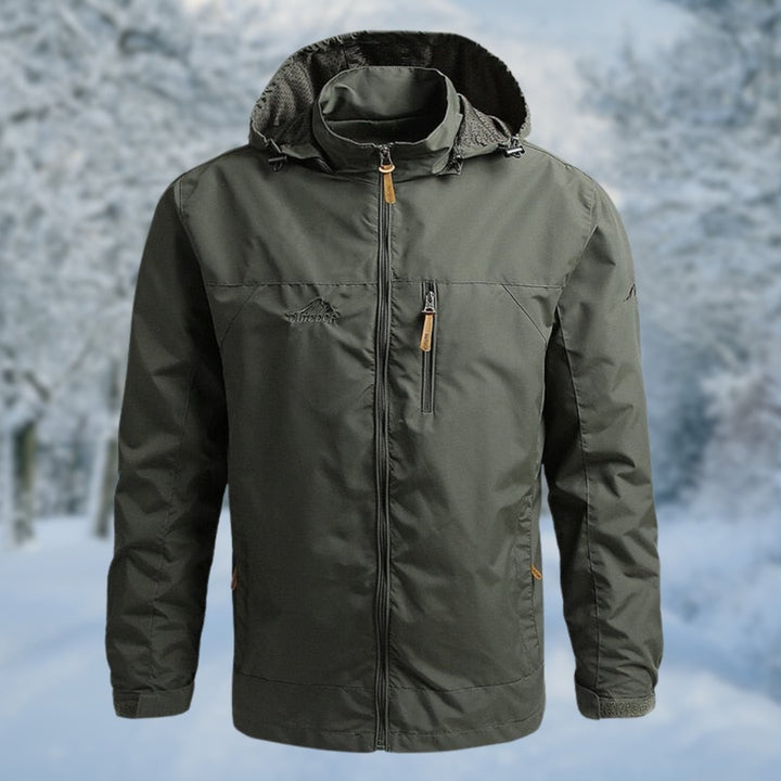 Herren Outdoorjacke in Khaki-Grün mit Kapuze und Reißverschluss