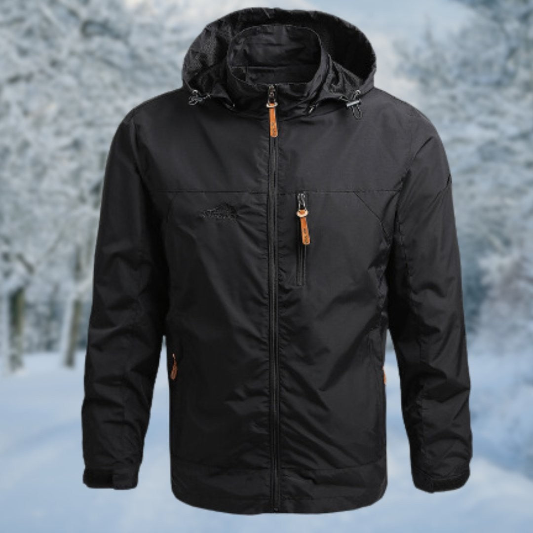 Schwarze Herren Softshell Jacke mit Kapuze und Brusttasche