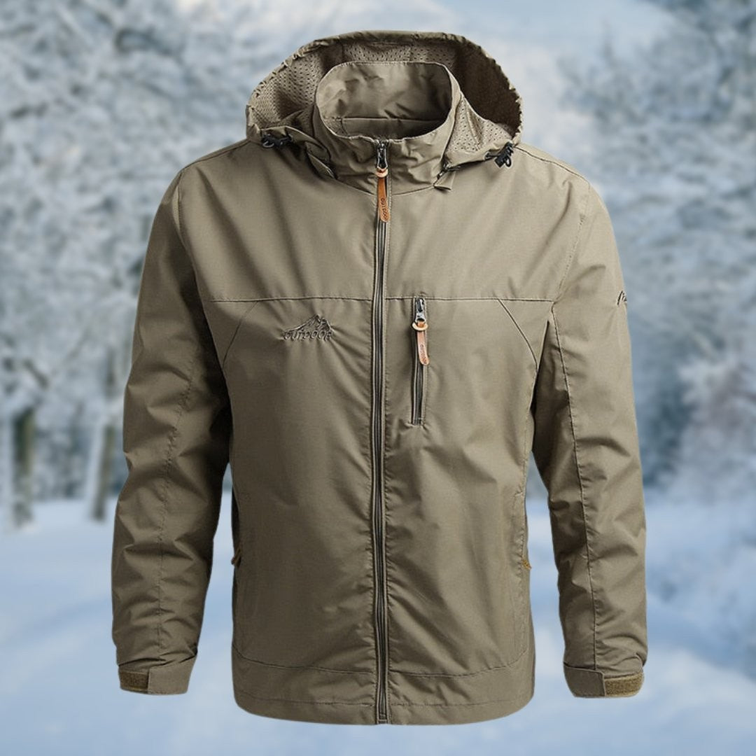Beige Outdoorjacke für Herren mit abnehmbarer Kapuze