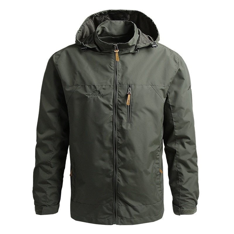 Khakigrüne Herren Jacke mit Kapuze, Frontansicht