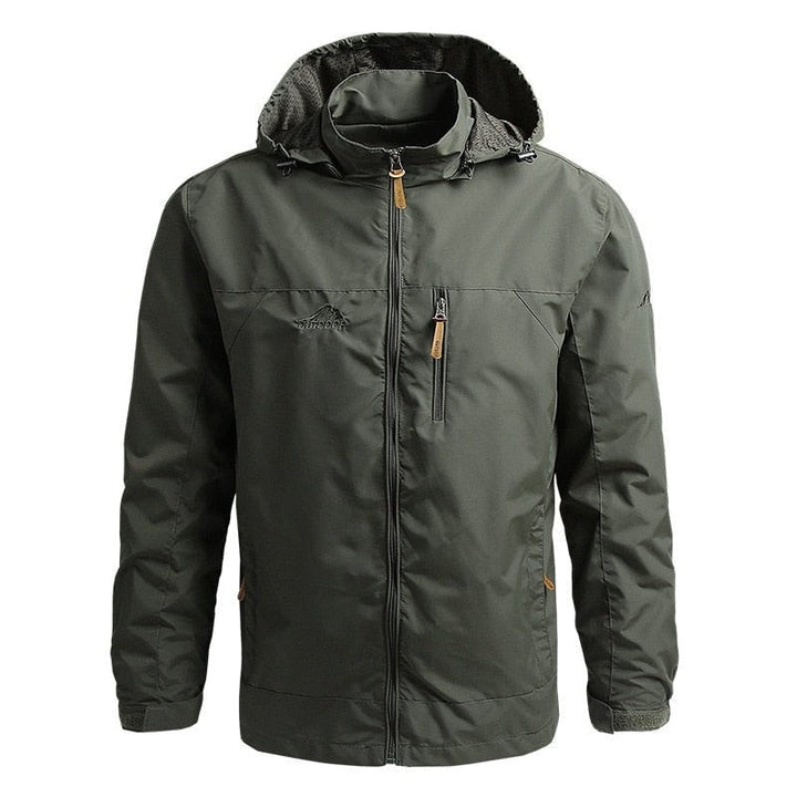 Khakigrüne Herren Jacke mit Kapuze, Frontansicht
