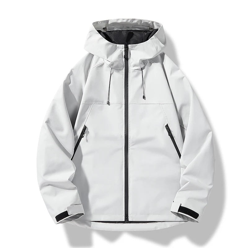 Weiße Kapuzenjacke mit Kordelzug und wasserdichtem Shell-Material