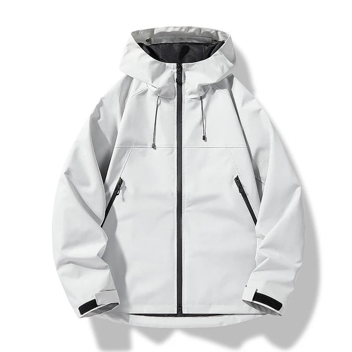 Weiße Kapuzenjacke mit Kordelzug und wasserdichtem Shell-Material