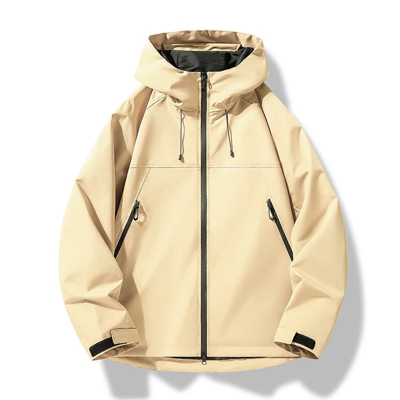 Beige Windjacke mit Kapuze und wasserdichtem Obermaterial