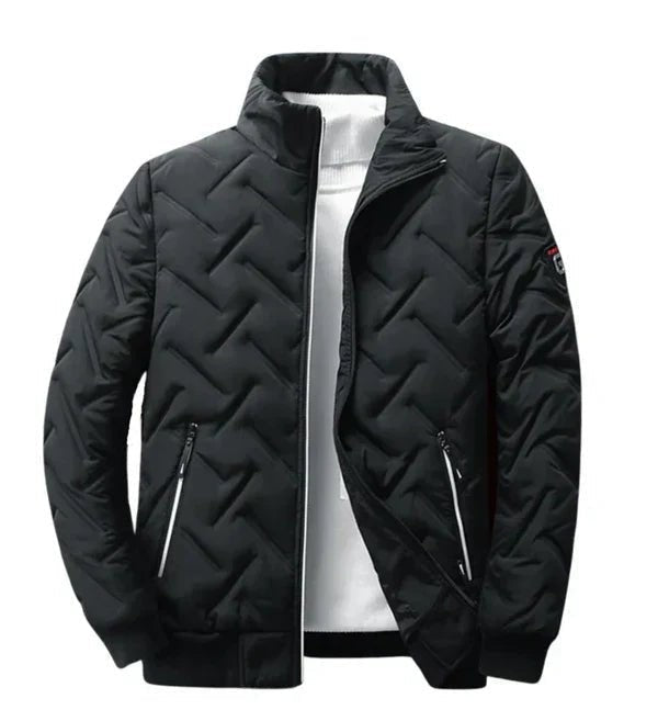 Schwarze Steppjacke mit Stehkragen und geometrischem Rautenmuster