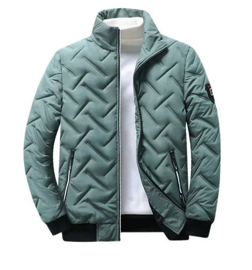Salbeigrüne Steppjacke mit Stehkragen und Kontrast-Bündchen