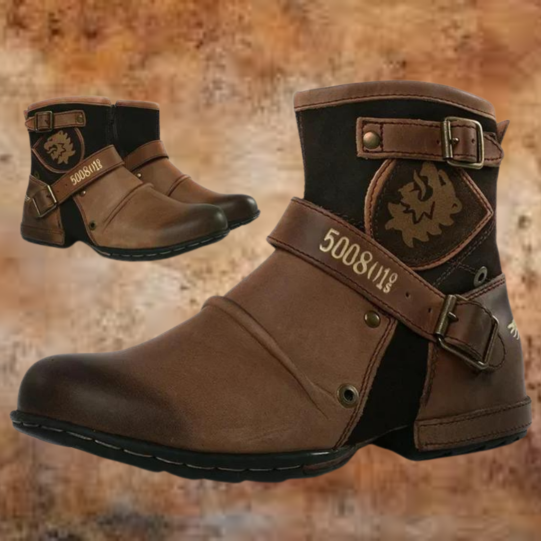 Bikerstiefel für Herren in Braun mit Lederpatch und Metallschnalle
