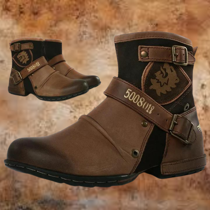 Bikerstiefel für Herren in Braun mit Lederpatch und Metallschnalle