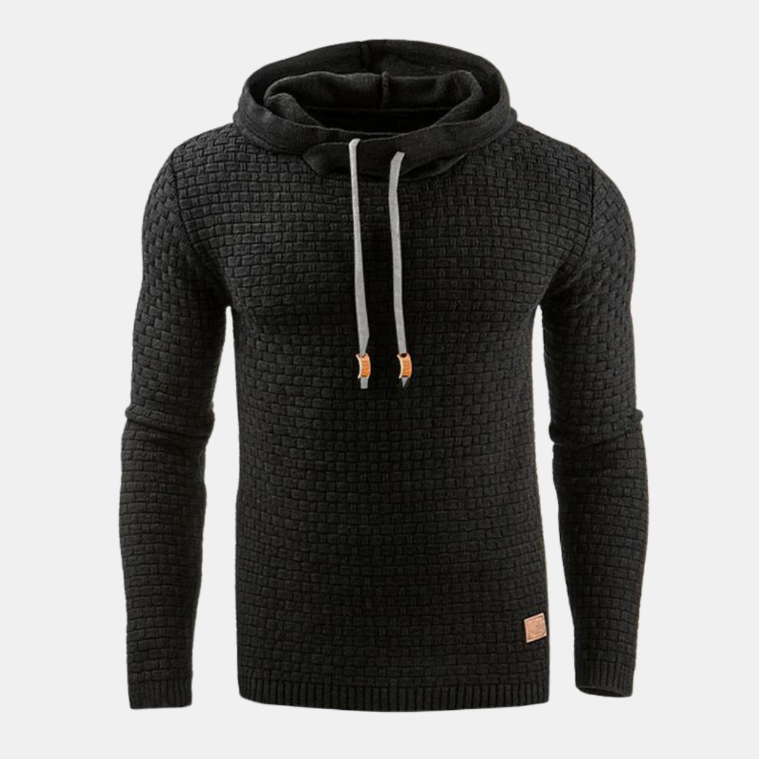 Schwarzer Strick-Hoodie mit strukturiertem Flechtmuster für Herren