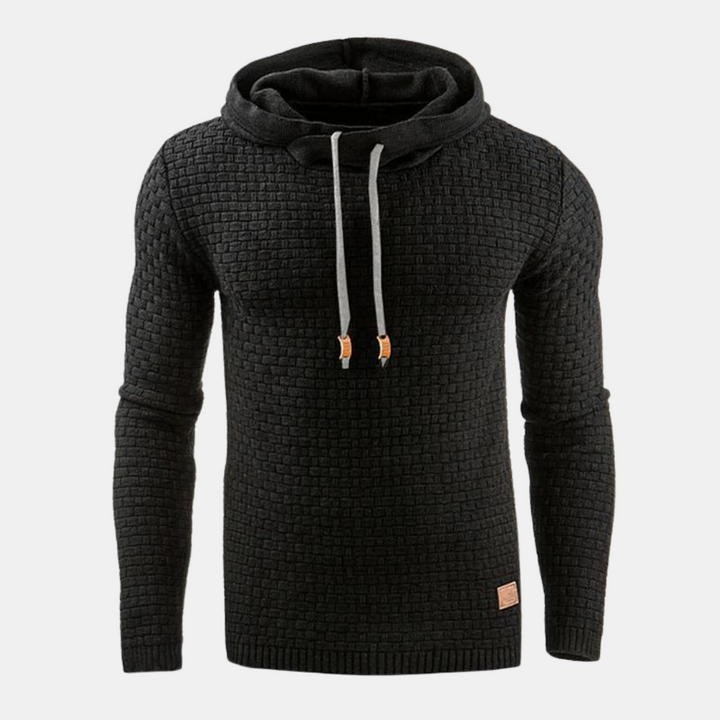 Schwarzer Strick-Hoodie mit strukturiertem Flechtmuster für Herren