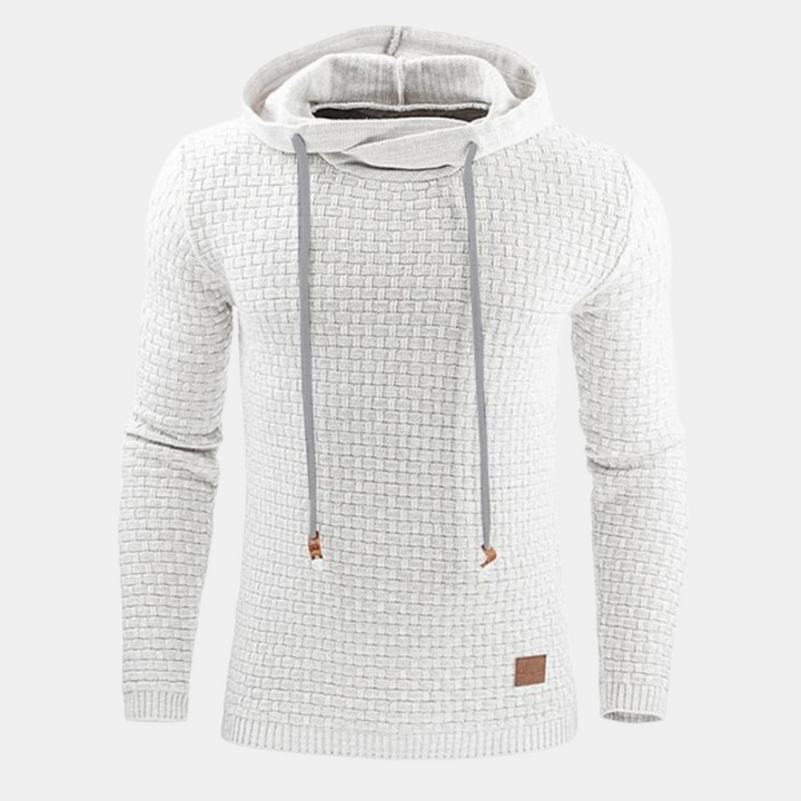 Weißer Kapuzenpullover mit Vintage-Strickmuster und Kordelzug
