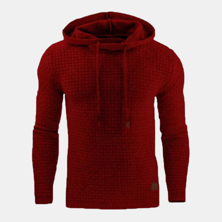 Roter Herren-Hoodie mit Flechtstruktur und Kapuze im Vintage-Stil