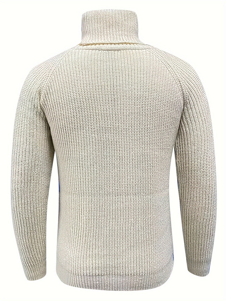 Rückansicht des groben Rollkragenpullovers in Beige-Melange
