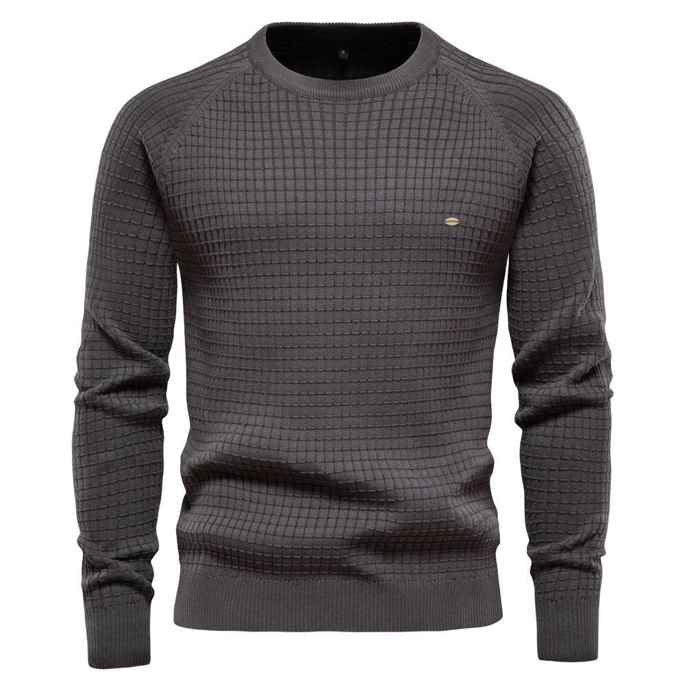 Anthrazitfarbener Strickpullover Herren mit strukturierter Textur und Rundhals