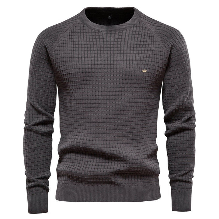 Anthrazitfarbener Strickpullover Herren mit strukturierter Textur und Rundhals