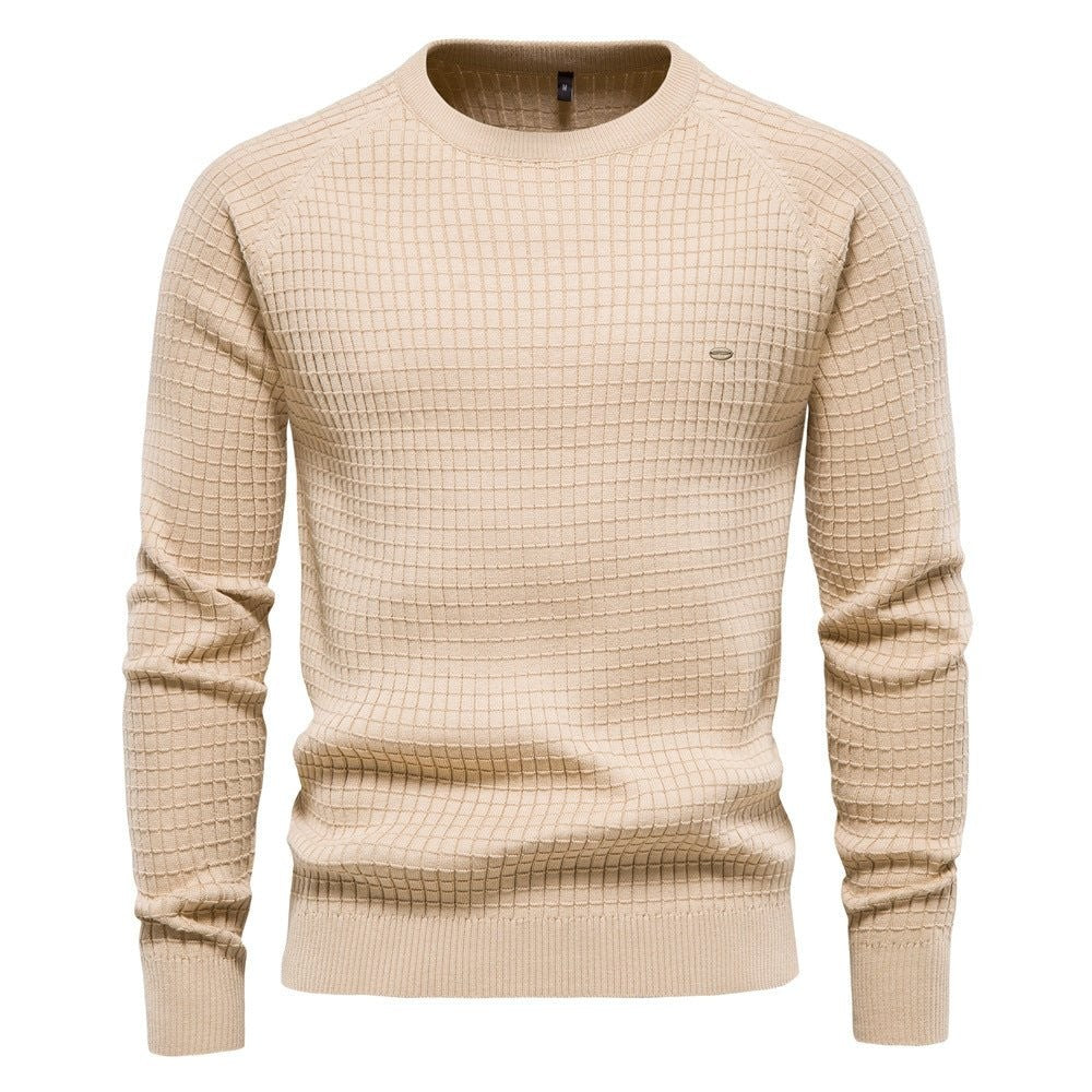 Beiger Winterpullover Herren mit strukturiertem Strickmuster und Markenlogo