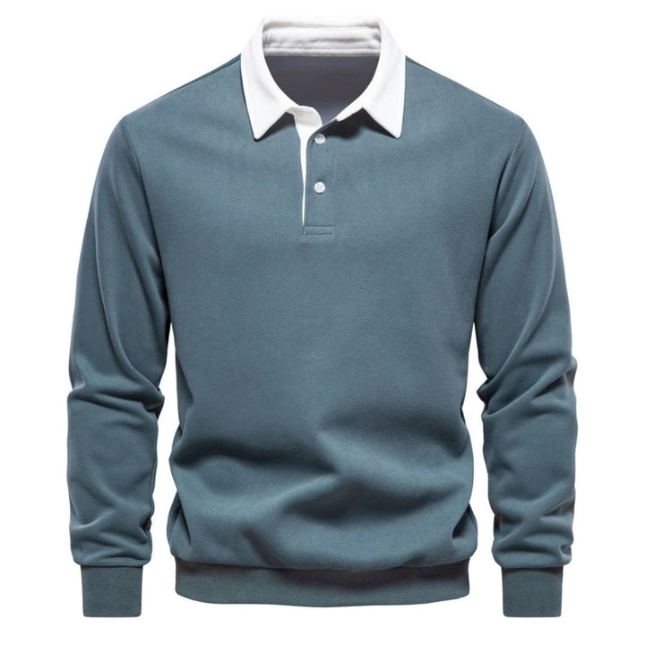 Petrolfarbenes Herren-Sweatshirt mit weißem Polokragen und Langarm