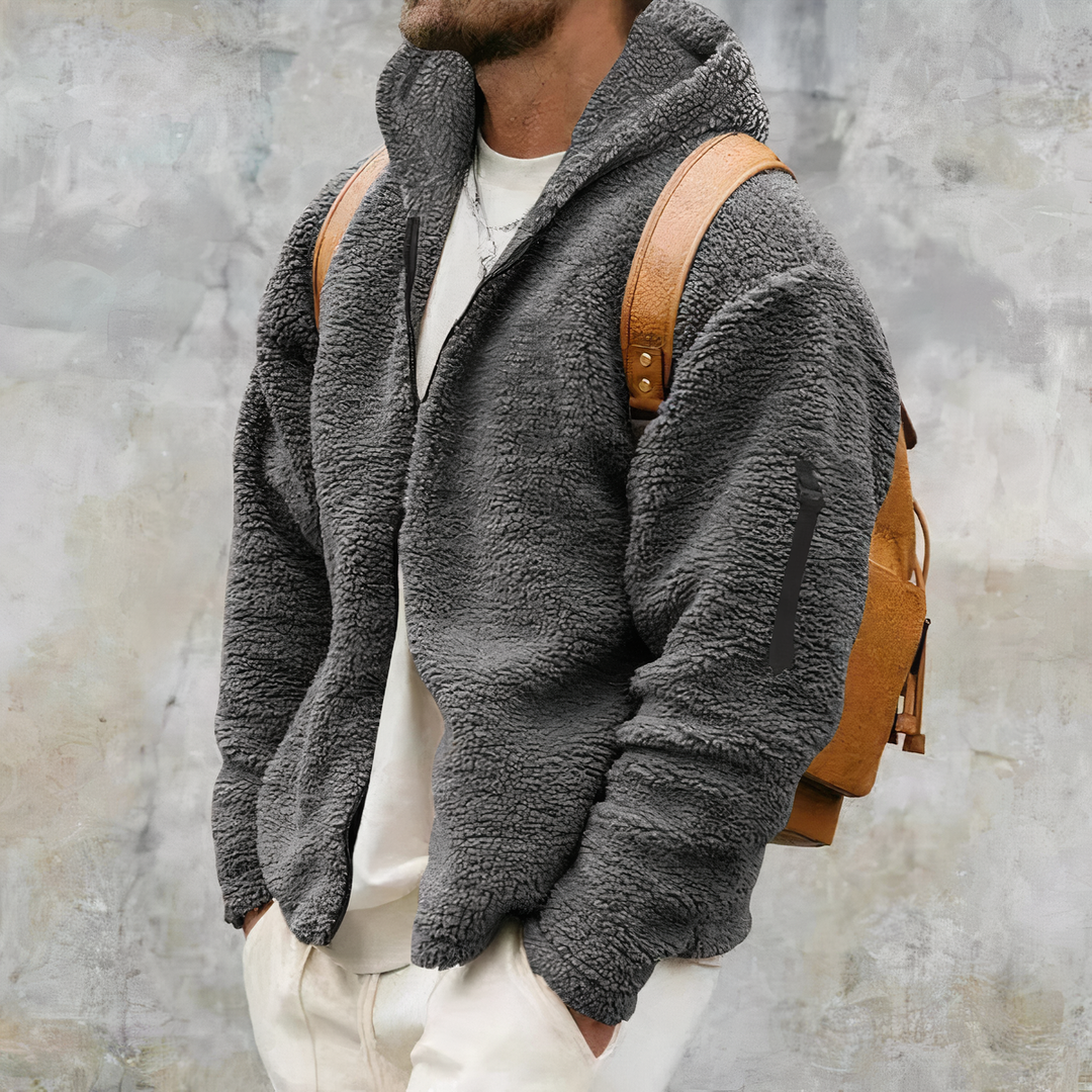 Kuschelige Fleecejacke in Grau mit Reißverschluss und Kapuze