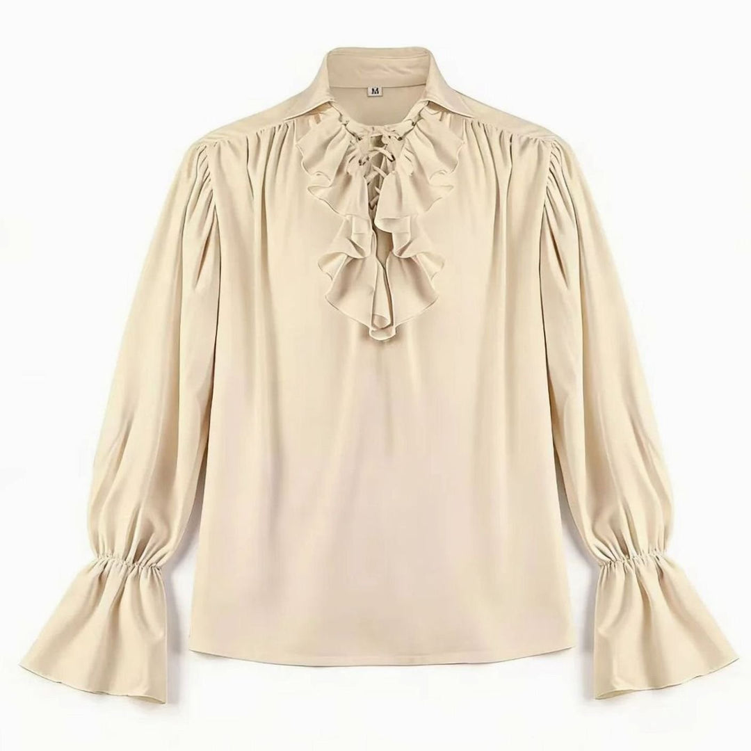 Trachtenhemd in Beige mit Rüschenkragen und langen Ärmeln