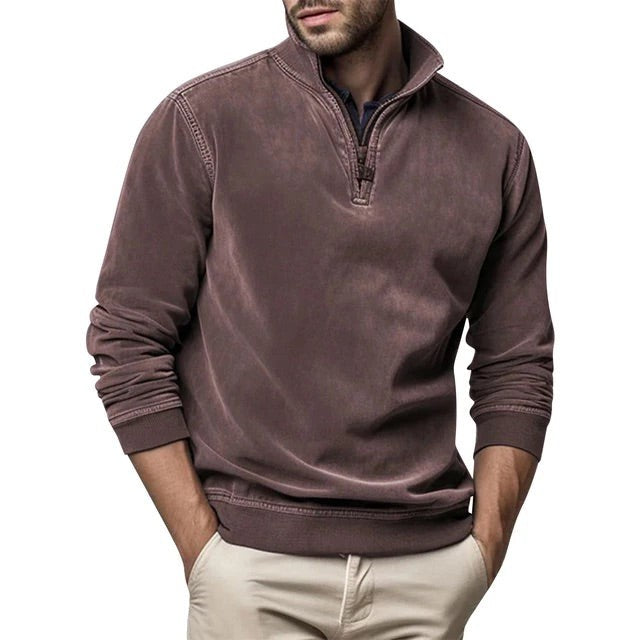 Brauner Troyer-Pullover mit Reißverschluss und softer Baumwollstruktur