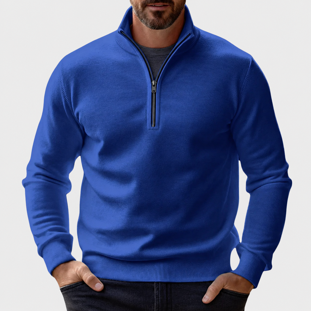 Kobaltblauer Troyer-Pullover mit Zip-Ausschnitt für Herren
