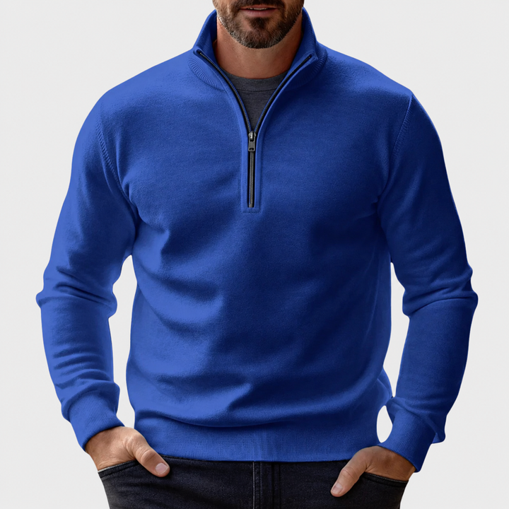 Kobaltblauer Troyer-Pullover mit Zip-Ausschnitt für Herren