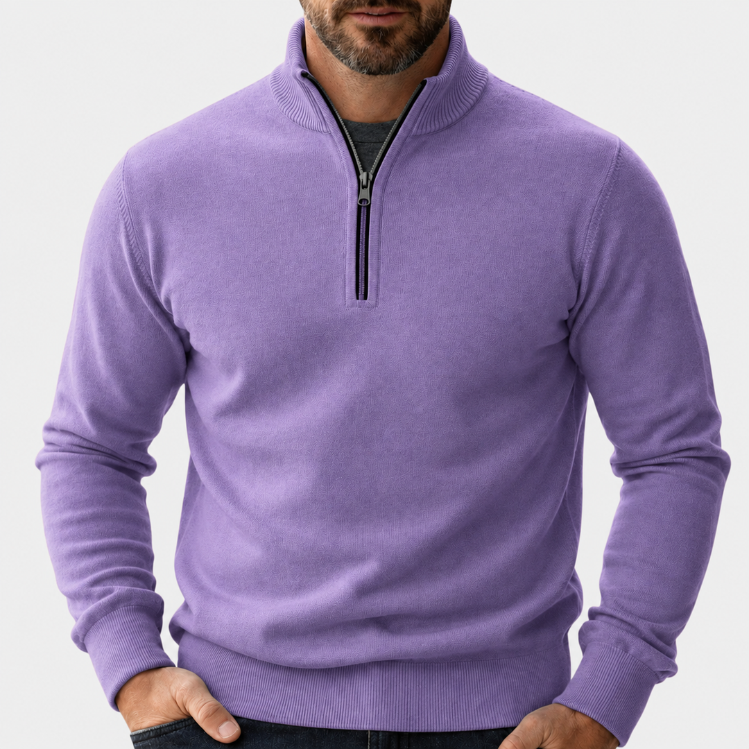 Fliederfarbener Strickpullover mit Troyerkragen für Herren