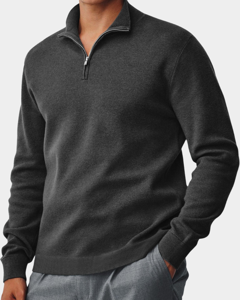 Anthrazitfarbener Troyer-Pullover mit Reißverschlusskragen für Herren