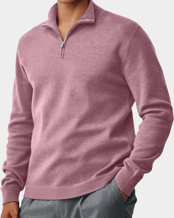 Altrosa melierter Troyer-Pullover mit Reißverschluss am Kragen