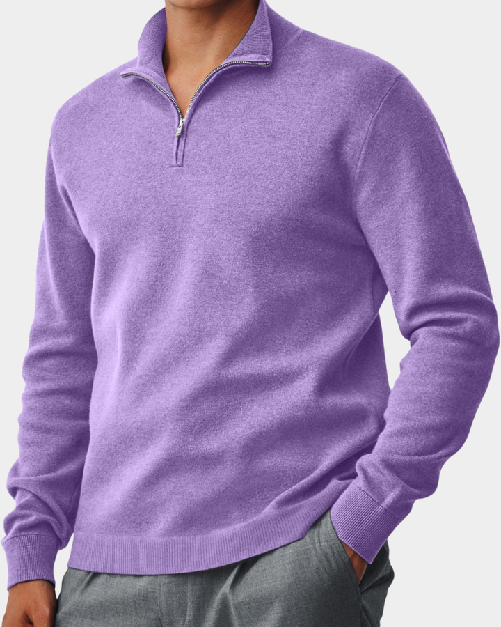 Lila melierter Troyer-Pullover mit silbernem Reißverschlusskragen