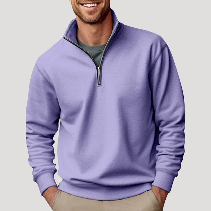 Lavendelfarbener Herrensweatshirt mit Viertelreißverschluss