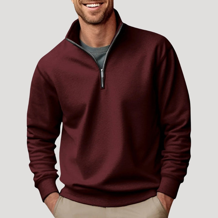 Weinroter Pullover mit Reißverschlusskragen für Herren
