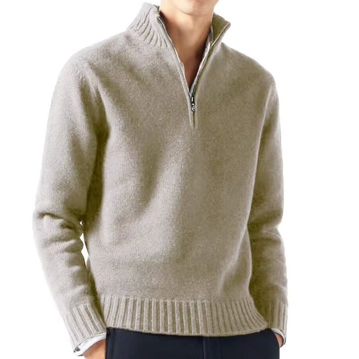 Beiger Half-Zip-Pullover mit gerippten Ärmelbündchen für Herren