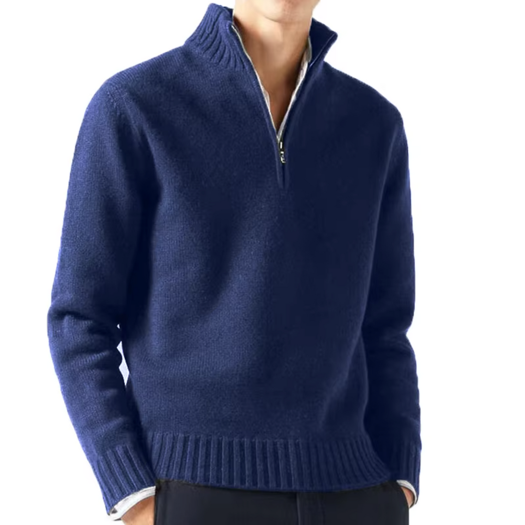 Marineblauer Half-Zip-Pullover mit Stehkragen für Herren