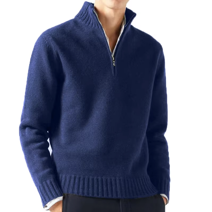 Marineblauer Half-Zip-Pullover mit Stehkragen für Herren