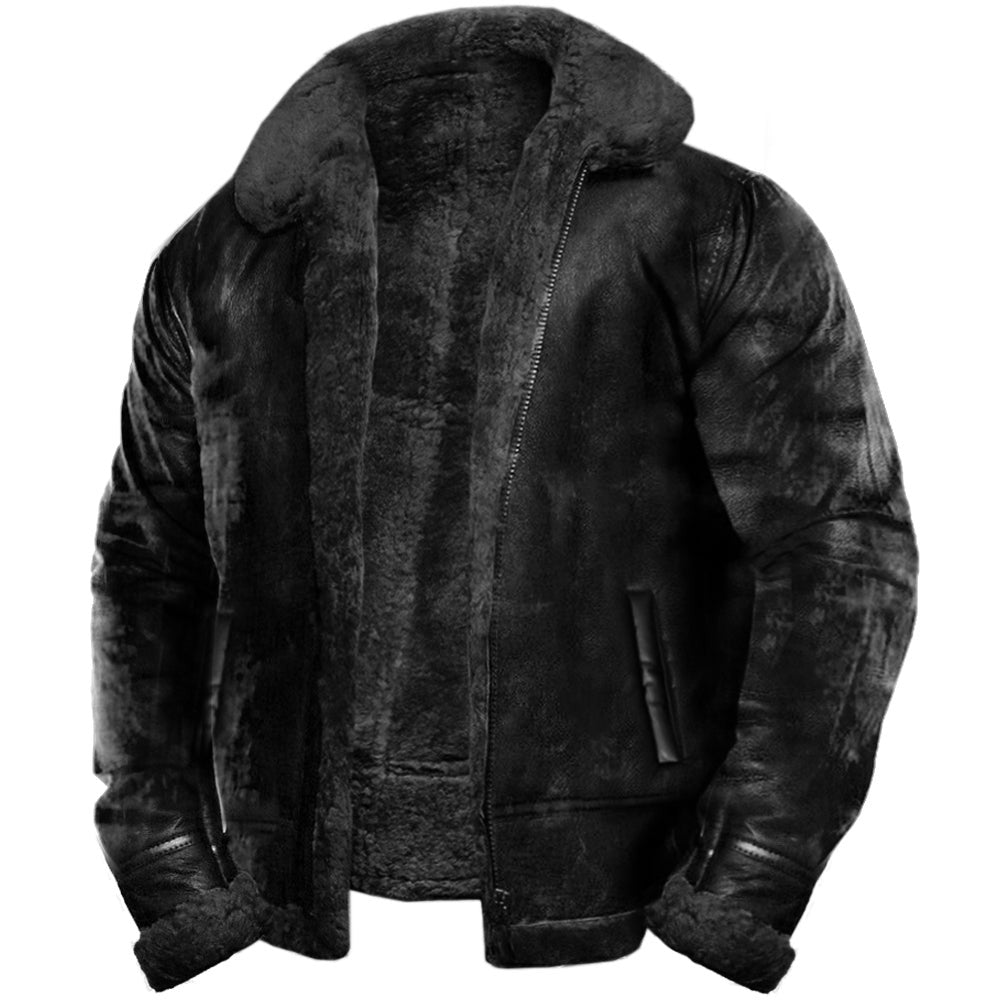 Schwarze Bikerjacke aus Leder mit kuscheligem Fellkragen für Herren