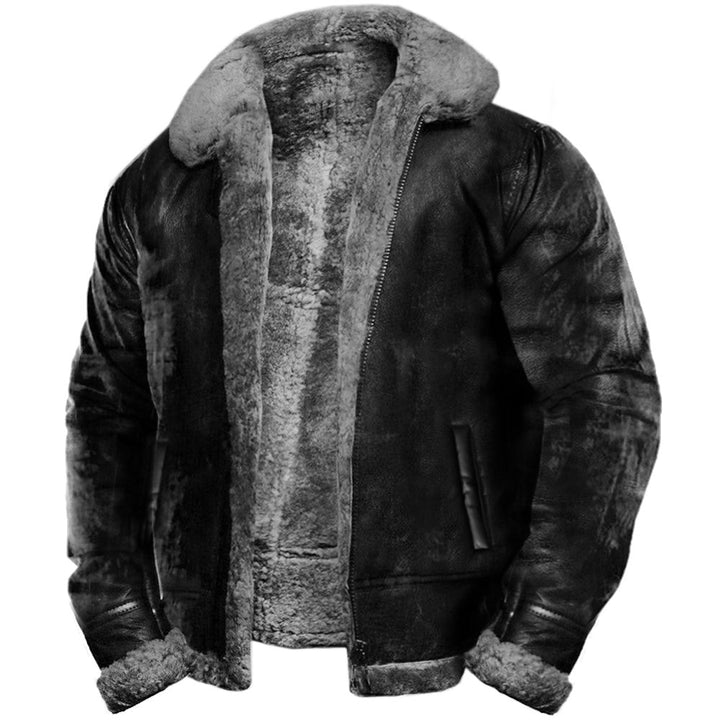 Klassische Herrenjacke in Schwarz mit grauem Webpelz-Innenfutter