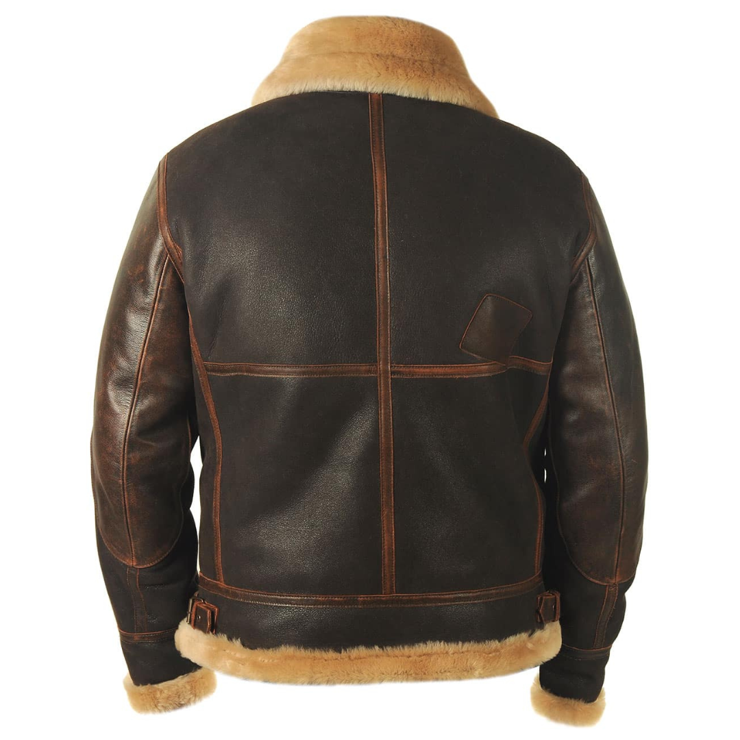 Rückenansicht der braunen Lederjacke mit cognacfarbenen Ziernähten