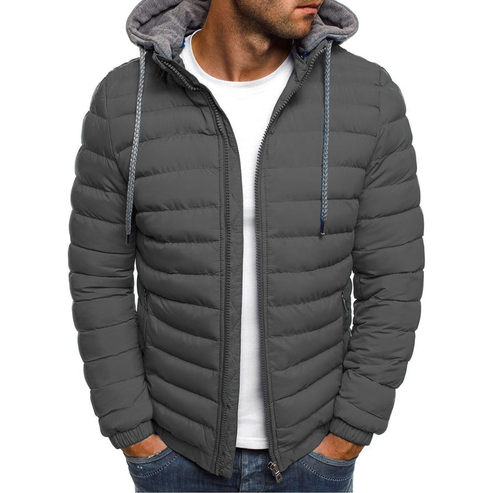 Graue leichte Daunenjacke Herren mit Kapuze und Zip-Taschen