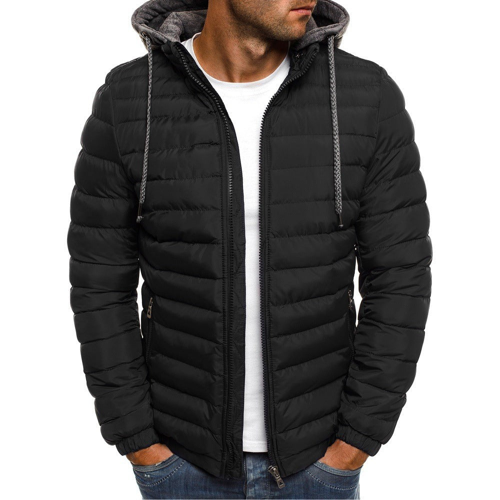 Schwarze Steppjacke für Herren mit grauer Kapuze
