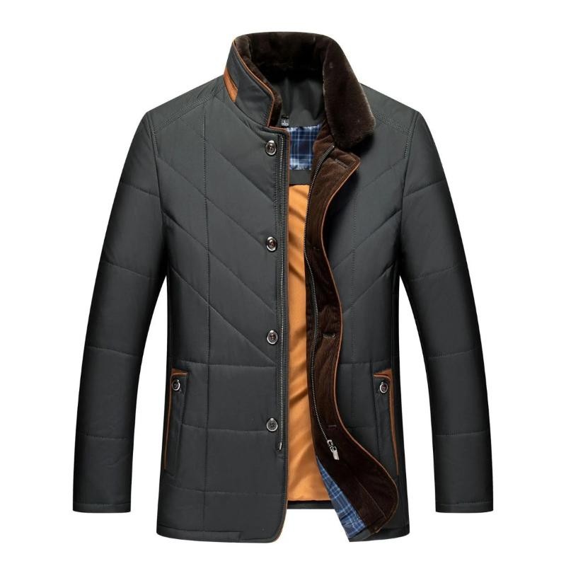 Herren Steppjacke dunkelgrau mit Fellkragen und Kontrastdetails